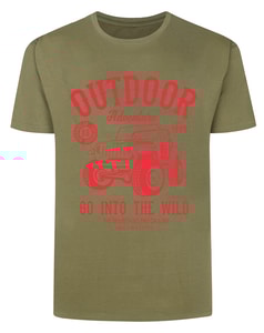 Bigdude – T-Shirt mit Outdoor-Abenteuer-Print, Khaki